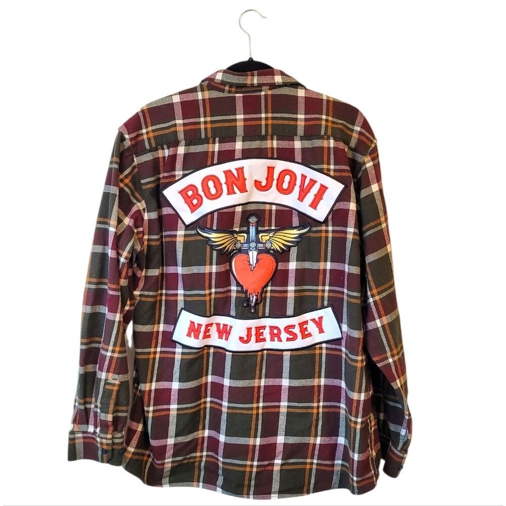 Bon Jovi Women's Band Logo Embroidered Back Flannel Shirt Size XXL